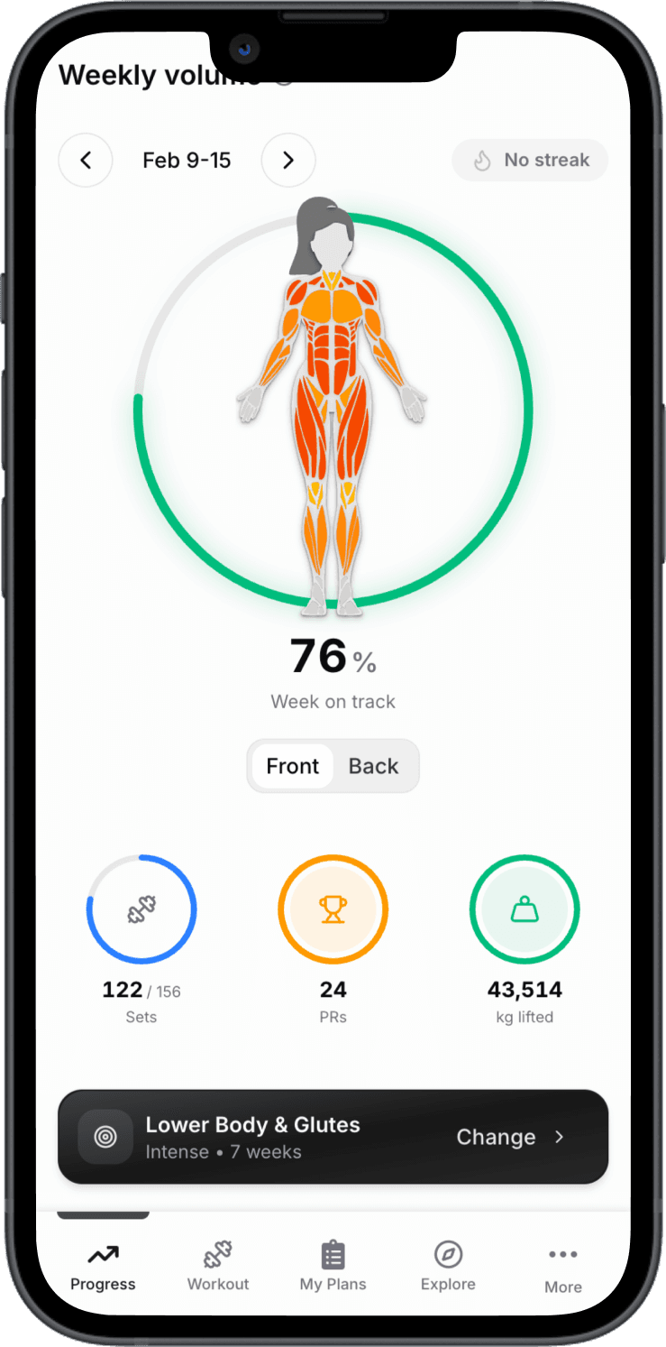 Weekly volume tracking per muscle group